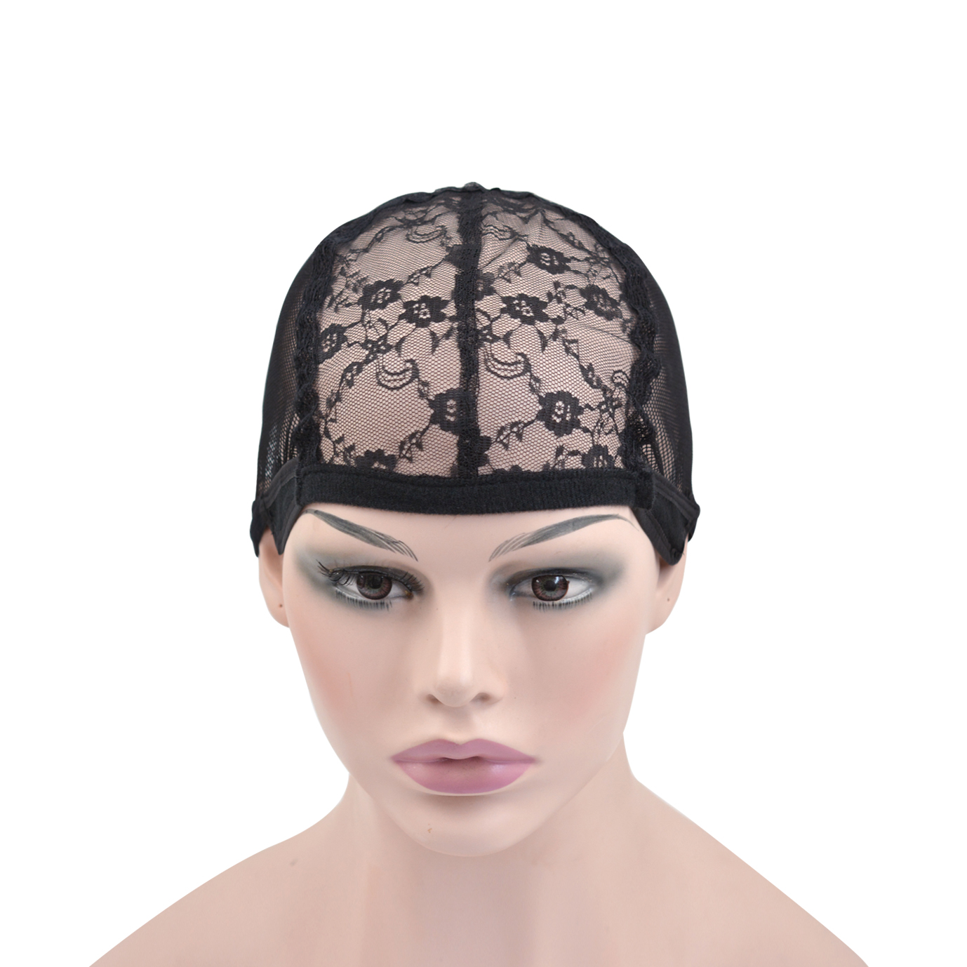 Gorros de peluca de encaje con correas ajustables para sujetar pelucas en el lugar, gorro de peluca de cúpula negra, red elástica para el cabello para hacer peluca, 1 ud.