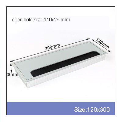 1PCS Aluminium Alloy Grommet Cable Hole Cover With Black Brush For Computer Table Cable Outlet Port Wire Rack Organizer: 120x300mm