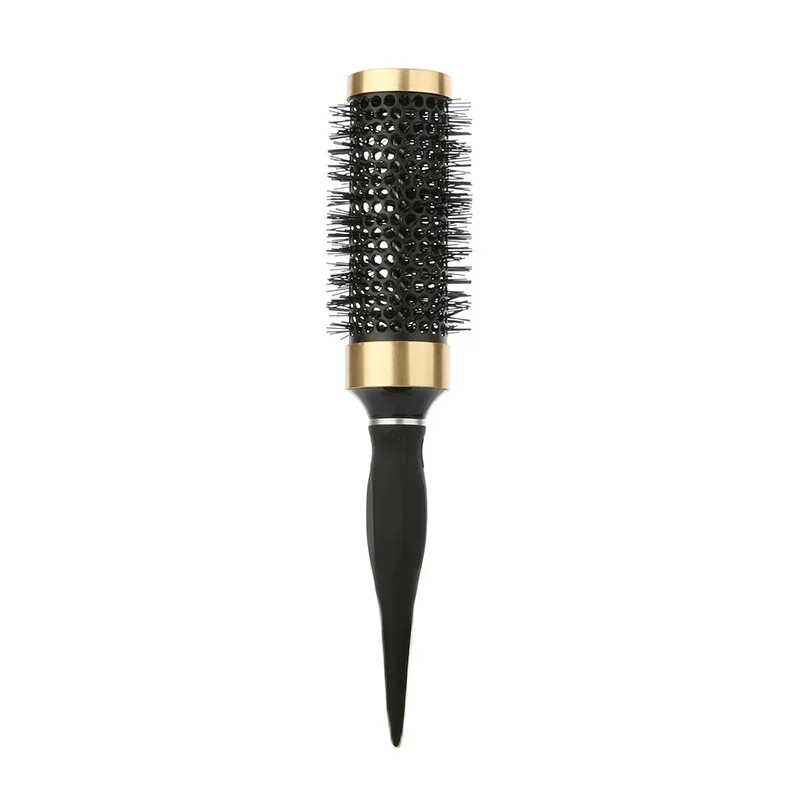 Hair Styling Hair Brush Nylon Comb Cylinder Curly Hair Rolling Comb Thermal Aluminum Tube Round Barrel Hair Comb Salon Tool: Silver