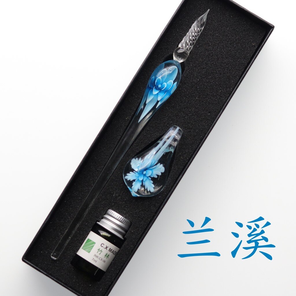 Jugal håndlavet lampwork glas pen blomst mønster gennemsigtig fyldepen guld pastel blæk signatur pen: Lille gaveæske a