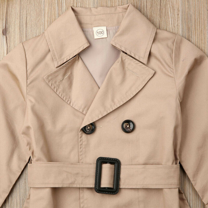 Brand Trench For Kids Girls Baby Solid Double-breasted Belted Lapel Beige Lined Trench Long Jacket Coat Autumn
