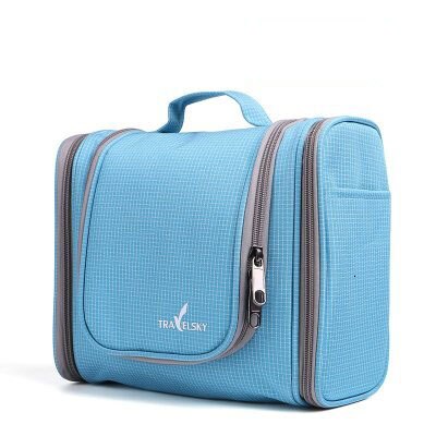 Cosyde novo saco de maquiagem de viagem organizador à prova dwaterproof água mulher saco de armazenamento de cosméticos pendurado saco de toalete: A style Blue plaid