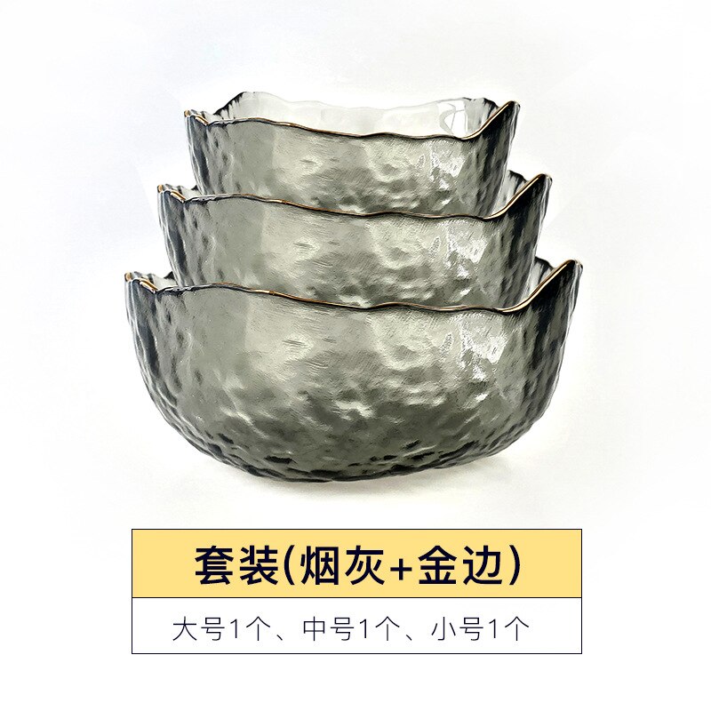 Bol à salade de style japonais Phnom Penh, ensemble d'assiettes à fruits transparents en verre, bol à dessert: Smoky grey suit