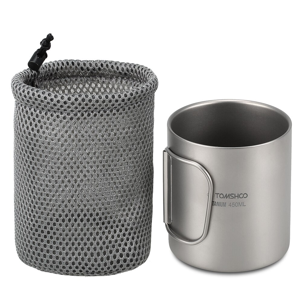 TOMSHOO 220/350/450/600ml Double Wall Titanium Water Cup Coffee Tea Mug for Home Office Outdoor Camping Hiking Picnic