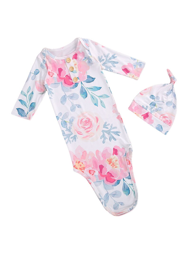 Pudcoco 2 uds., saco de dormir para bebé, sombrero con estampado Floral, largo completo, manga Regular, cuello redondo, botón decorado, ropa de dormir