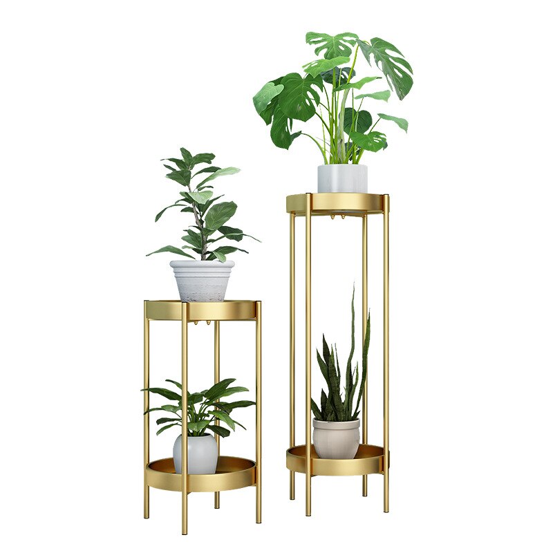 Nordic Metal Plant Stand 2-tire Gold Flower Metal Stand Office Home Iron Plant Stand White Metal Garden Decors Metal Shelves