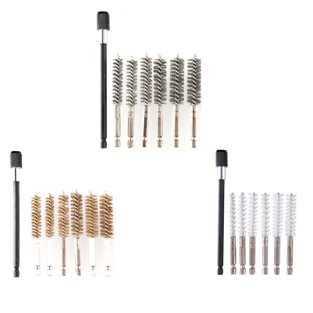 6pcs Stainless Steel Cleaning Brushes Hexagonal Handle Round Pipe Tube Cylinder Bores Cleaning Wire Brushes for Power Drill