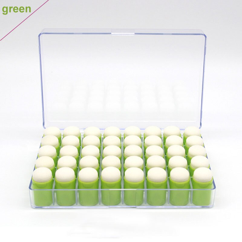 Colorido 40 Uds esponja para dedos Daubers estuche organizador de almacenamiento transparente: green