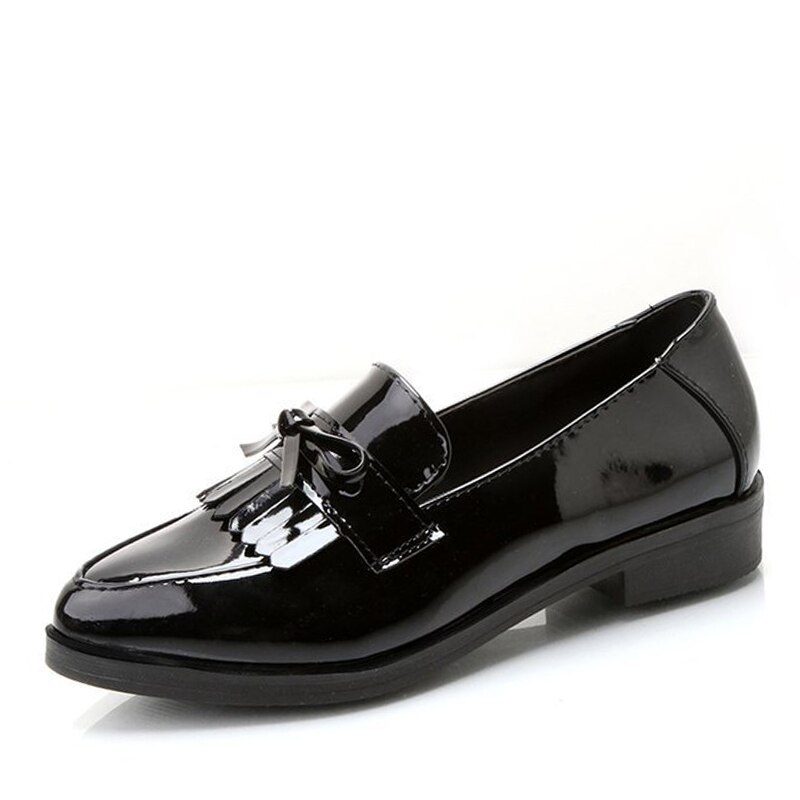 MCCKLE Frauen niedrig Fersen Bowtie Plattform Damenschuhe Fransen klobig Hacke Flacher Schuh Freizeitschuhe Oxford Schuhe Frau: Schwarz / 8,5