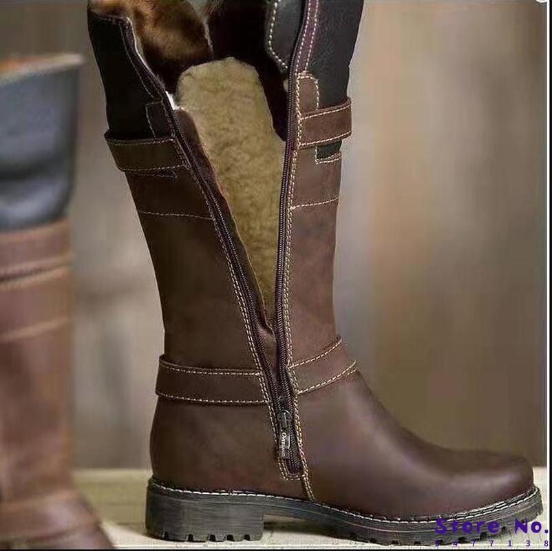 Kvinner knehøye støvler stor størrelse lave hæler sko støvletter gladiator vintage pu lær vinter snø varm sko botas mujer