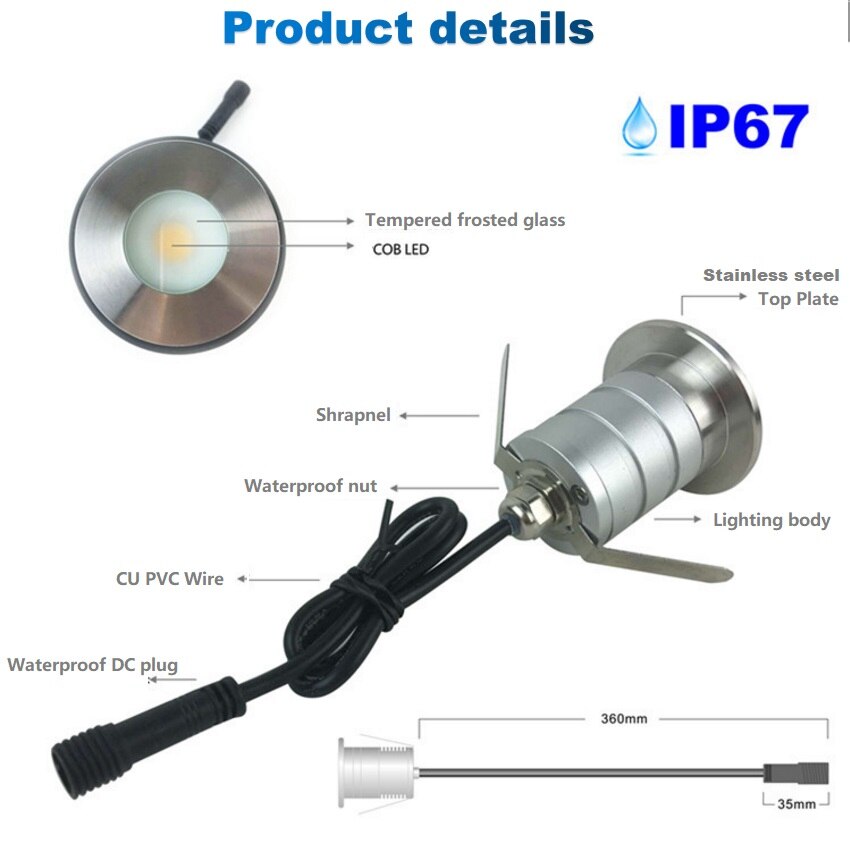 1 st. 3w led dekverlichting bootverlichting roestvrij staal buitenverlichting tuin terras dak overhang zand tuin waterdicht