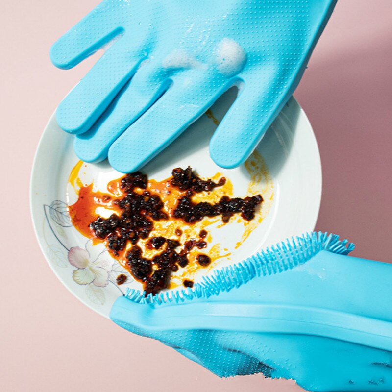 Guantes de goma para limpieza de lavavajillas, manoplas mágicas de silicona para lavar platos, estropajo para el hogar, cocina, herramienta de limpieza, 1 par