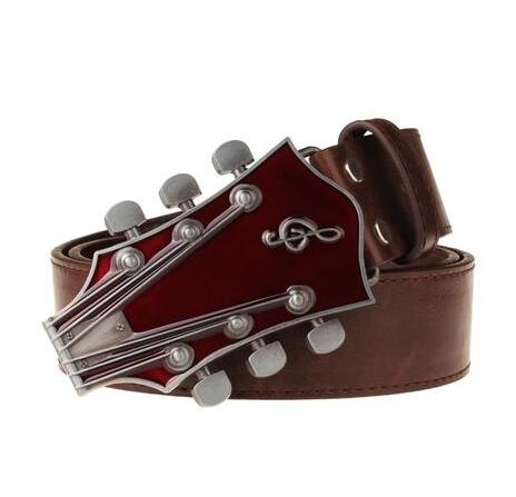 Men belt metal buckle belts Retro guitar Street Dance accessories Performance apparel hip hop waistband novel belt: A