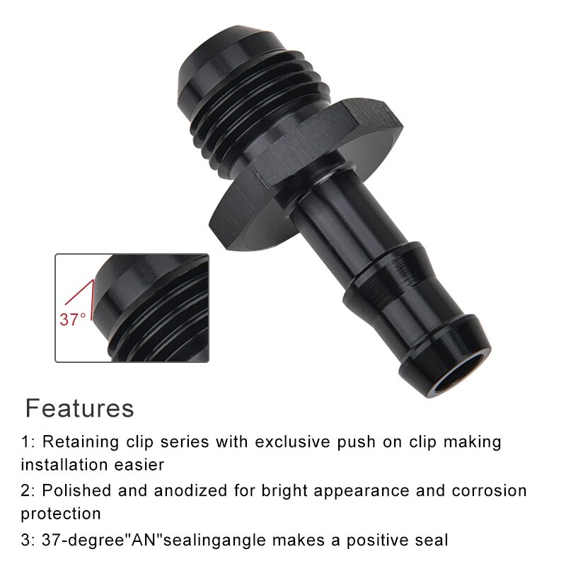 evil energy 6AN Flare To 3/8 Aluminum Fuel Fitting 6AN Flare To 5/16 Fittings Adapter Push On Barb Connector Black