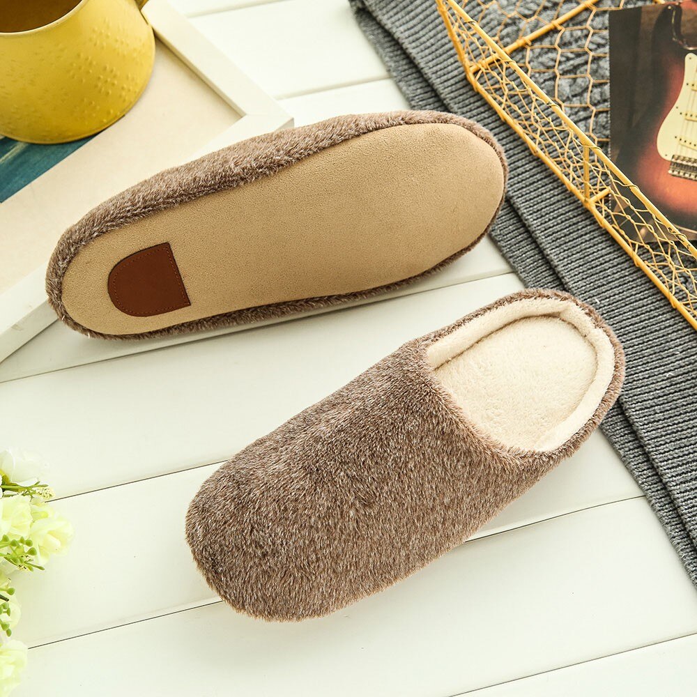 Men Indoor Shoes Warm Slippers Home Plush Soft Indoors Anti-slip Winter Floor Bedroom Shoes Solid Color Home Slippers