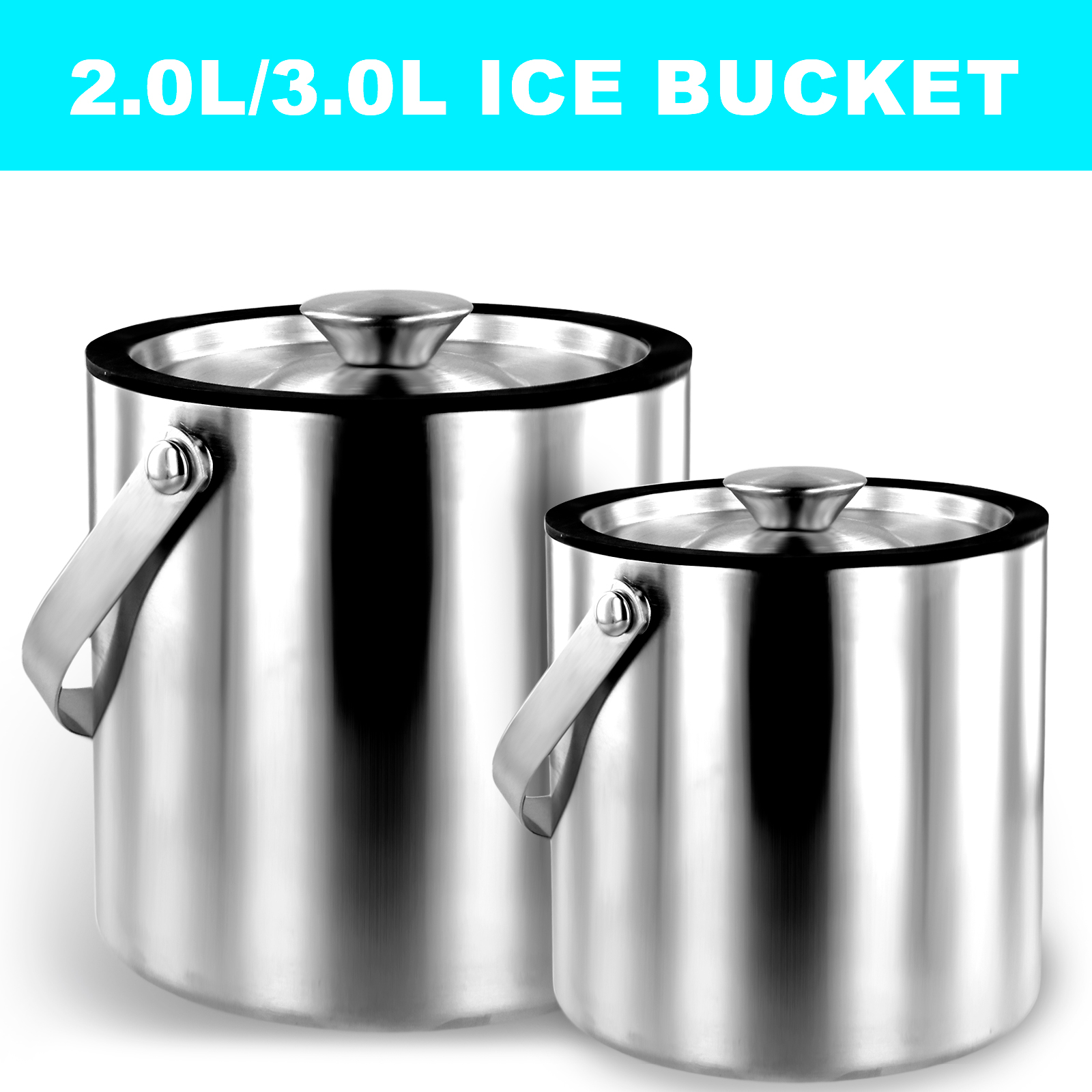 Ishink med lock, siltång, dubbelväggig rostfri isolerad ishink, 2.0l/3.0l ishinkar, behållare med god tätning