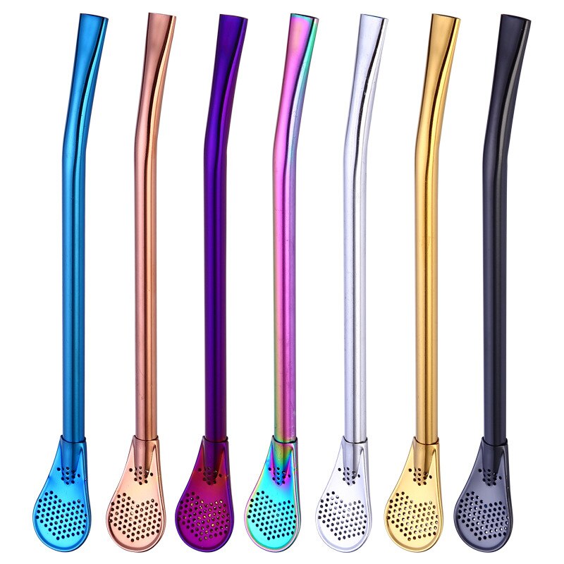 Multicolour Stainless Steel Coffee Spoon Straw Drinking Tea Yerba Mate Straw Gourd Bombilla Filter Spoon