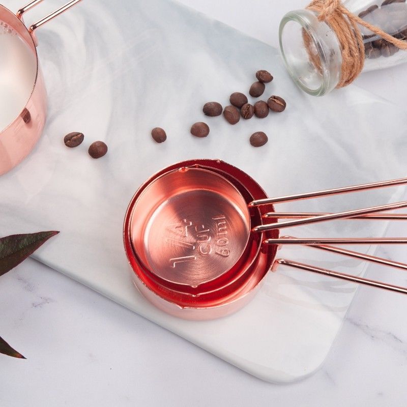 Keuken Gadgets Rose Gold Rvs Maatbekers en Lepels Set van 8 Gegraveerde Measu