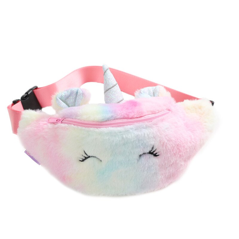 Monsisy Children Belt Bag For Girl Unicorn Fanny Pack Kid Waist Bag Winter Faux Fur Travel Phone Chest Bag Wallet Christmas: Pink