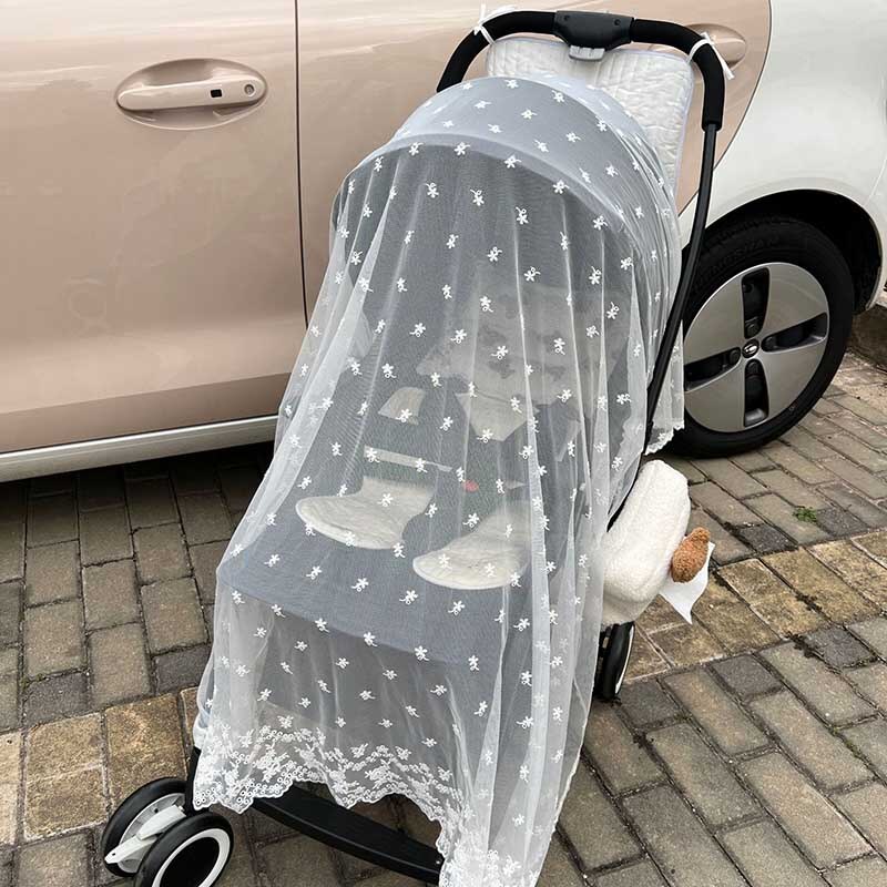 Funda para carrito de bebé transpirable de malla de red antimosquitos gasa parasol parabrisas cortina con filtro solar 130x100cm: 12