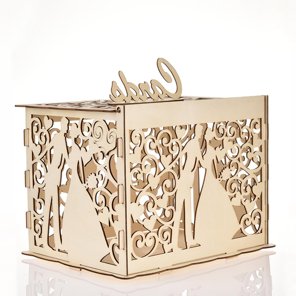 Wedding Card Boxes Wooden Box Wedding Supplies DIY Couple Deer Bird Flower Pattern Grid Business Card Wooden Box