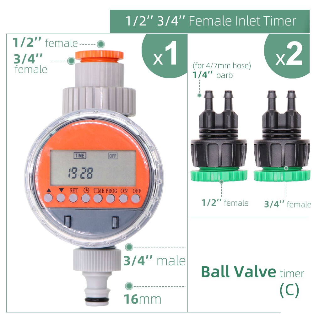 Water Timer Regen Sensor Solar Lcd Dubbele Wijzerplaat Kogelkraan Controller Tuin Watering Irrigatie 1/2 &#39;&#39;3/4 &#39;&#39;Tap gezamenlijke Solenoid: C