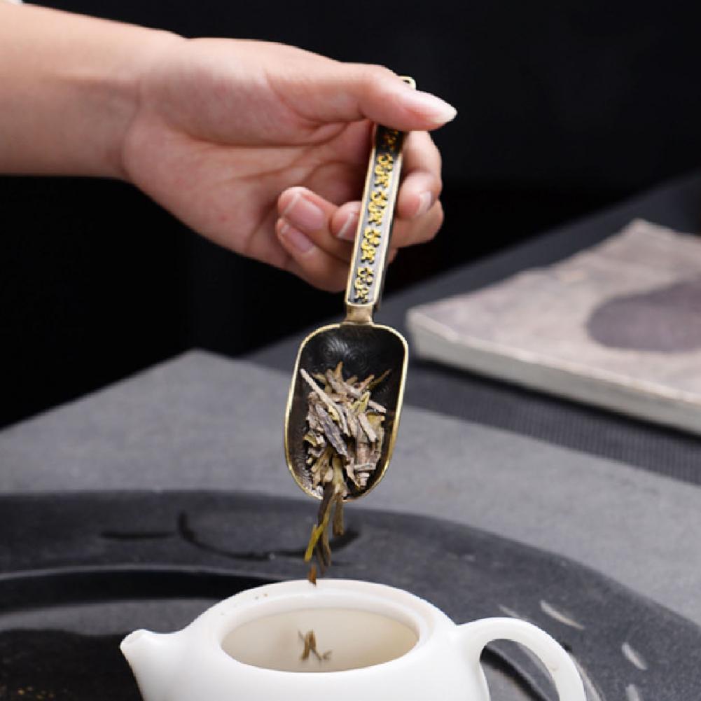Cuchara de té de bronce Retro Para casa de té, cucharón compacto y versátil de Metal, cuchara de té chino Kongfu, accesorios de herramientas