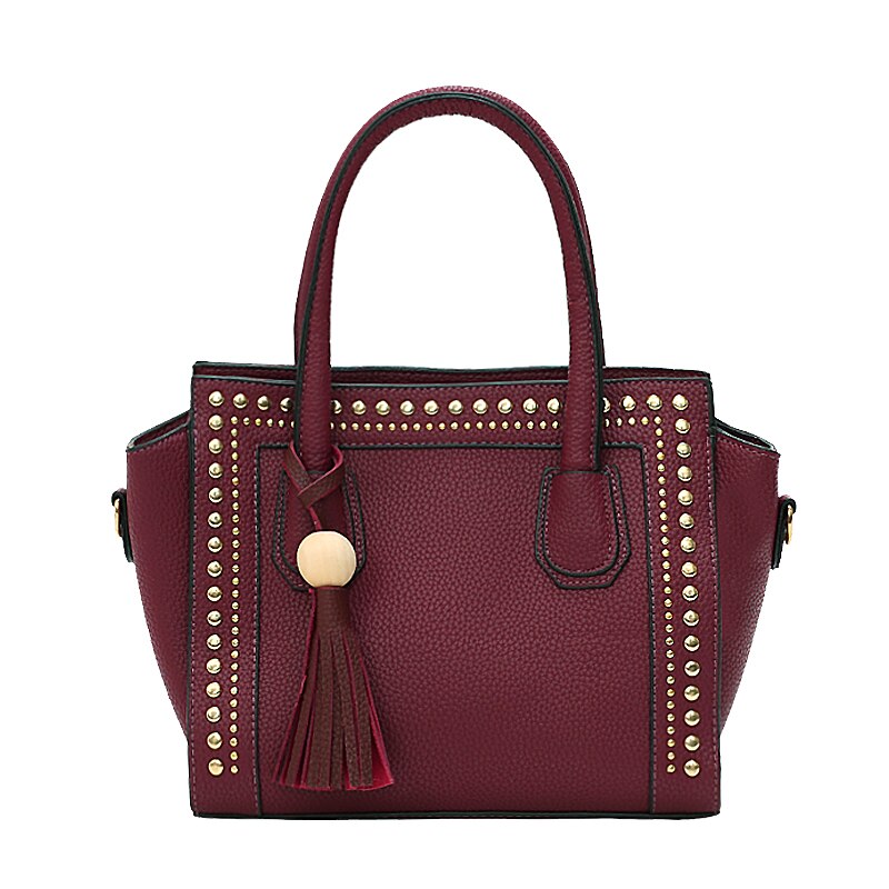 Famous Brand Effen Kleur Kwastje Klinknagels Schoudertassen Voor Vrouwen Pu Lederen Crossbody Handtas: Fuchsia