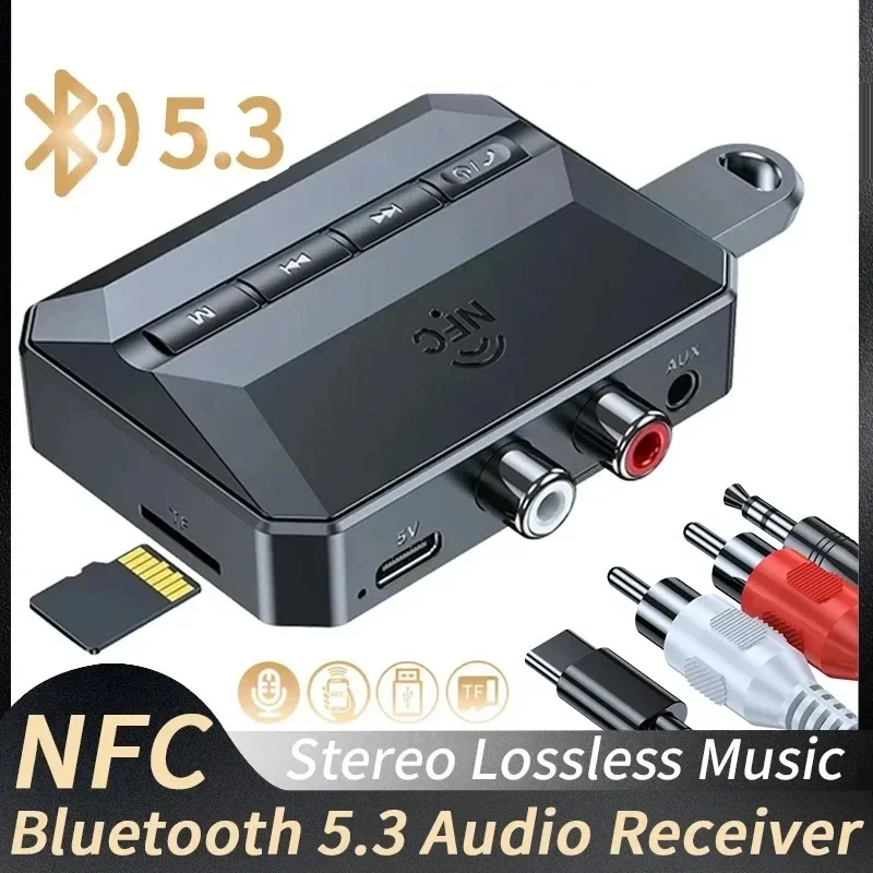 NFC Bluetooth 5.3 Audio Receiver 3.5mm AUX RCA USB U-Disk/TF HIFI Stereo Music Wireless Adapter With Mic For Car Kit Speaker Amp