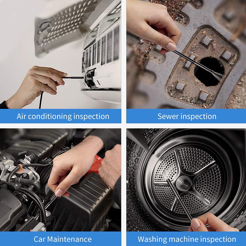 Newest WiFi Endoscope Camera 1080P HD 8mm Lens IP67 Dual Camera Led Light with 5m Hard Cable Endoscope for Android IPhone