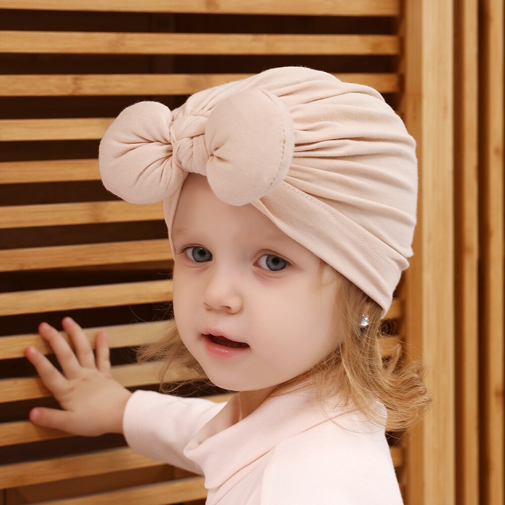 Baby Meisje Hoeden Baby Puur Katoen Strik Caps Kinderen Zachte Tulband Kids Headwrap Effen Kleur Mutsen Haaraccessoires