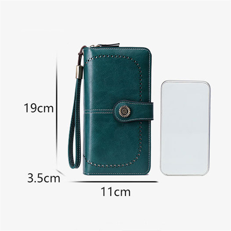 Vintage Ladies Long Leather Wallet Retro Natural Skin Zipper Coin Bag Card Holder Large Capacity Wallet For Girl
