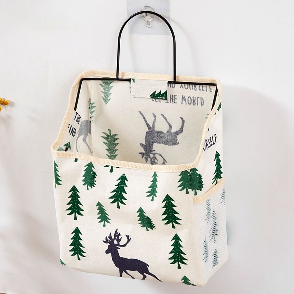 Panier de rangement en lin et coton, tissu imprimé à rayures simples, sac de rangement mural suspendu à la maison ou au bureau avec crochet: 4