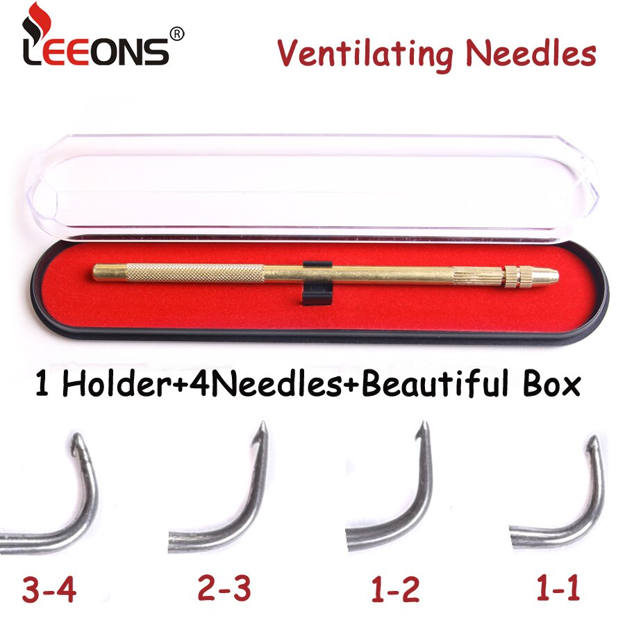 Leeons Bronze Ventilating Needles 4 Pcs Needs With 1 Ventilating Holder Wig Weaving Needle For Lace Wig Making Tool