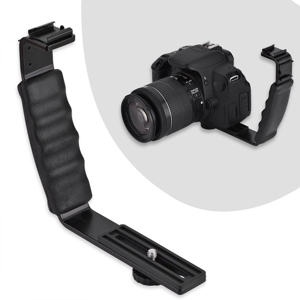 Camera Flash L-Bracket Dual Schoenen Houder Adapter Mounts L-Beugels DV Microfoon LED Light Flash accessoires