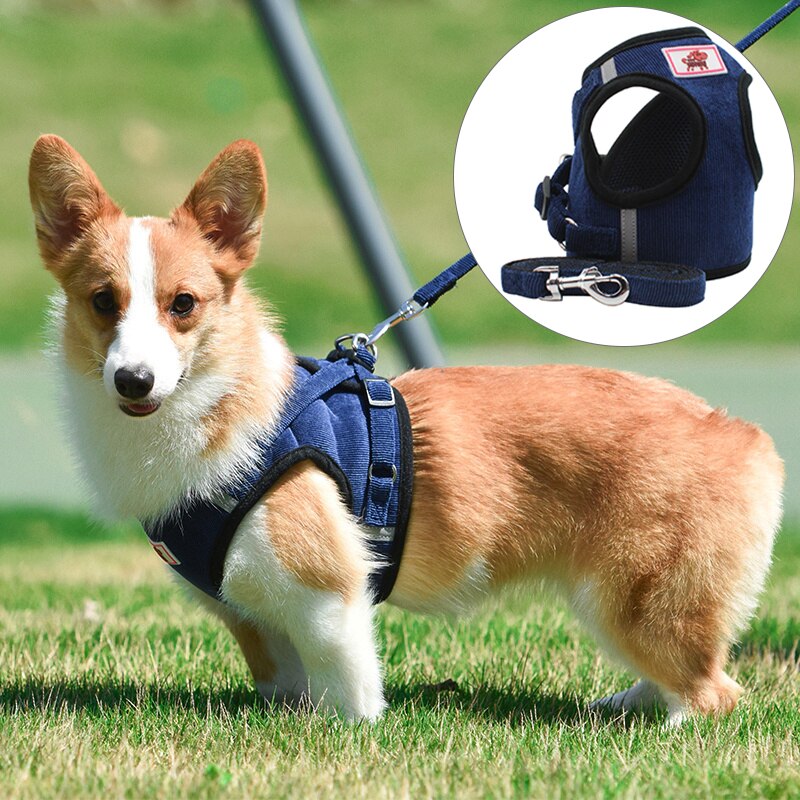 Cat dog adjustable harness vest reflective puppies cat harness vest with traction lead rope pet accessories breathable pet vest