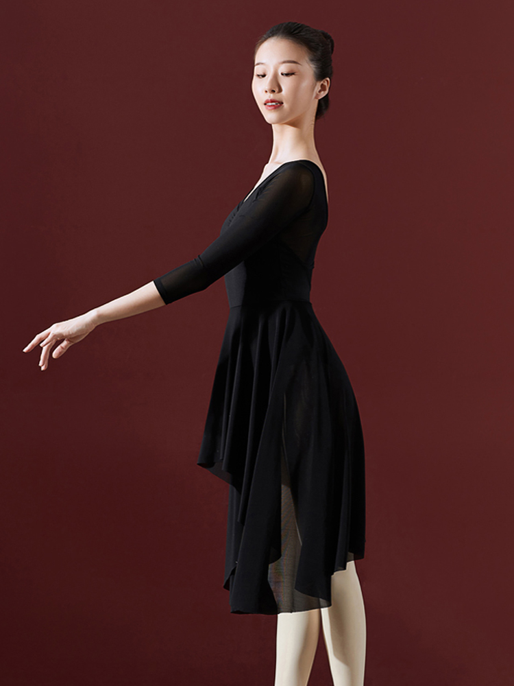 Tights ballet one-piece skirt mesh show costume adult practice white gauze skirt dance gymnastics clothing: XL / black