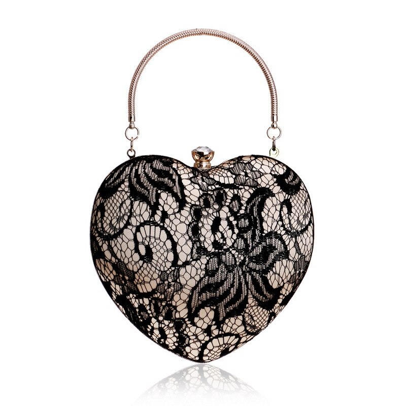 Vrouwen Avond Clutch Hart Tas Zijde Bridal Purse Voor Bruiloft Prom Night Party Bags: Black