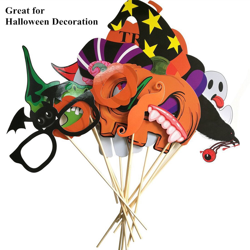 27 Pcs Halloween Photo Booth Props DIY Kit Scary Party Supplies Funny Party Lips Skull Hat Halloween Party Decorations