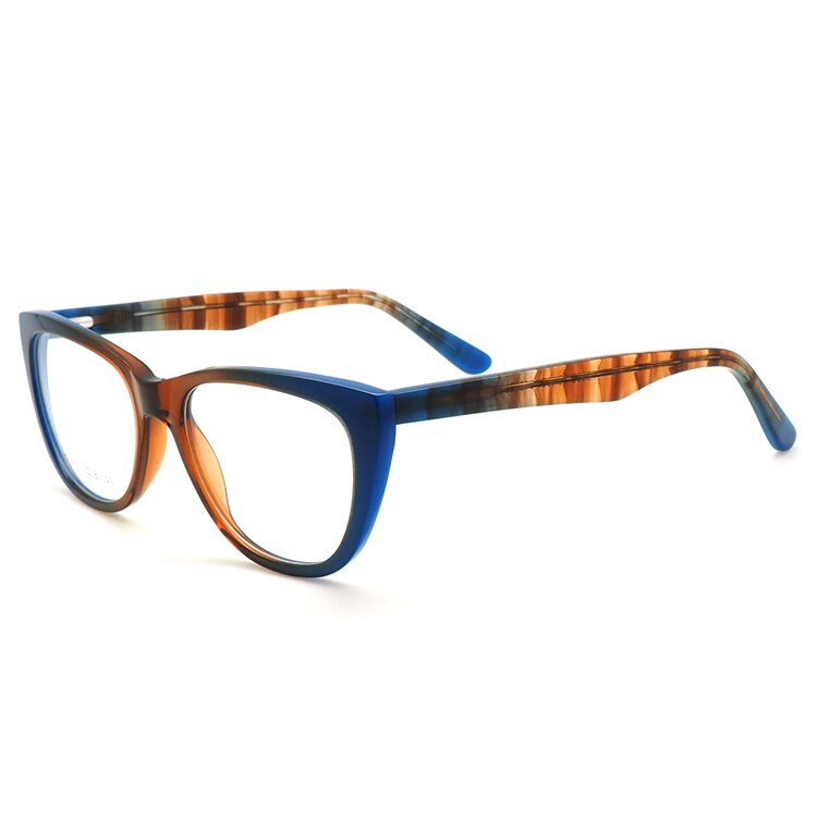 Women Hand Made Acetate Eyeglass Frames for Women Cateye Two-Toned Glasses Frames Light Spectacles Pink Blue Green: Blue c1