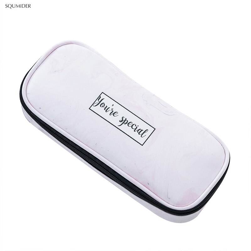 Estuche multifuncional de Pu para lápices, caja de papelería de gran capacidad sencilla para estudiantes, en blanco y negro, caja de almacenamiento con cremallera simple