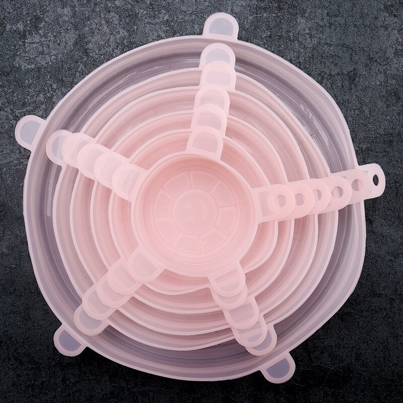 6 pièces/ensemble couvercle universel en Silicone alimentaire couvercles extensibles en Silicone pour ustensiles de cuisine couvercles extensibles réutilisables couverture de micro-ondes de cuisine directe: 6pc Pink 2
