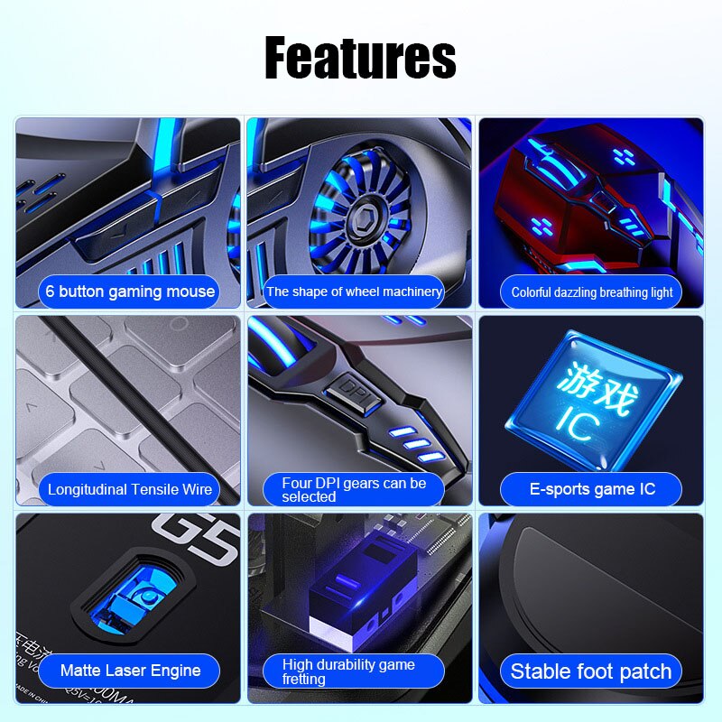 Computer Mouse Gamer Ergonomic Gaming Mouse USB Wired Game Mause 5500 DPI Silent Mice With LED Backlight 6 Button For PC Laptop