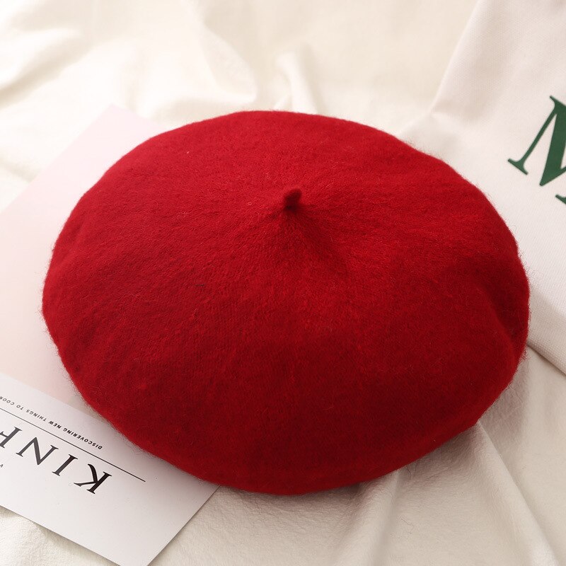 16 Color Beret Hat For Women French Painter Cap Female Bonnet: Red