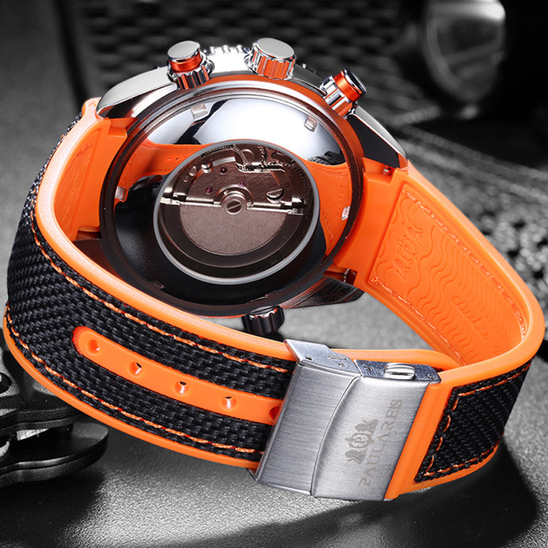 PAULAREIS P, reloj mecánico automático de lujo para hombre, correa de goma, resistente al agua, fecha luminosa, relojes de para hombre