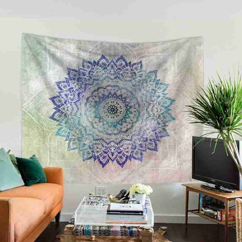 Mandala Flower Polyester Square Tapestry Wall Hanging Boho For Home Yoga Decor Decoration Wall Throw Carpet Mat Blanket Bed V0C5