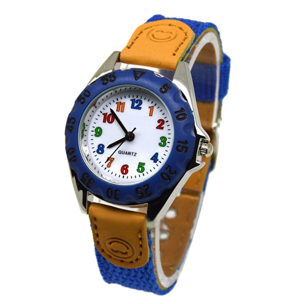 Leuke Jongens Meisjes Quartz Horloge Kids Kinderen Stof Band Student Tijd Klok Horloge HEE889: dark blue
