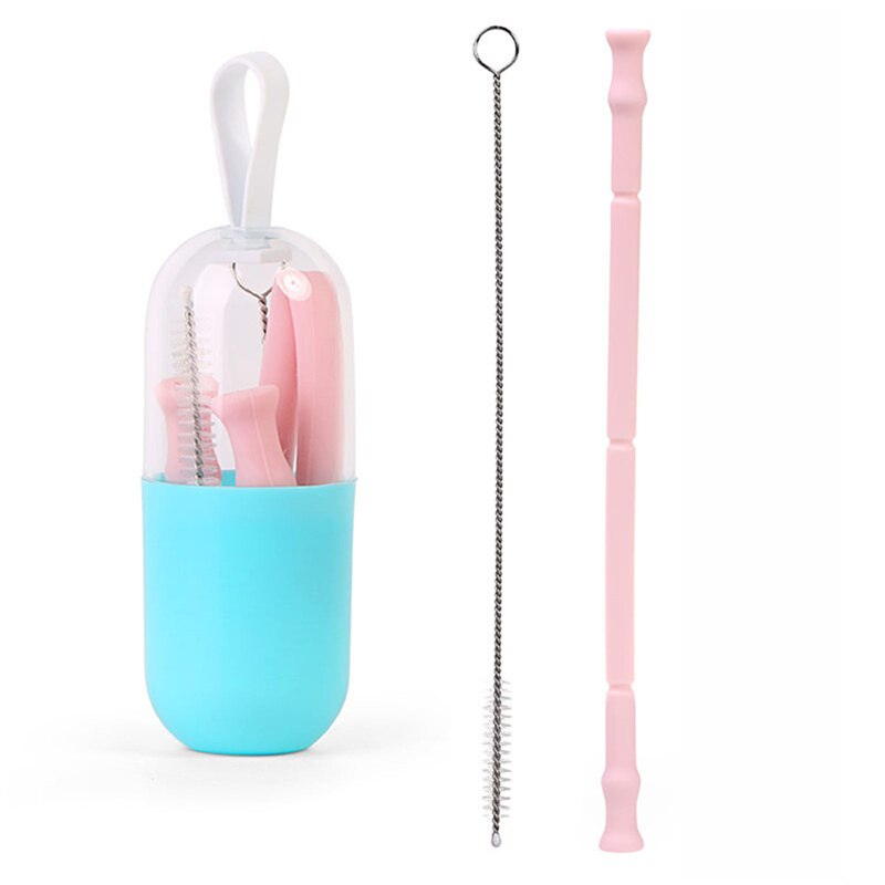 Bar Tools Foldable Silicone Straw Set Portable Drinking For Travel Reusable With Brush Flexible Chewy And Safe Easy To Remove: 02