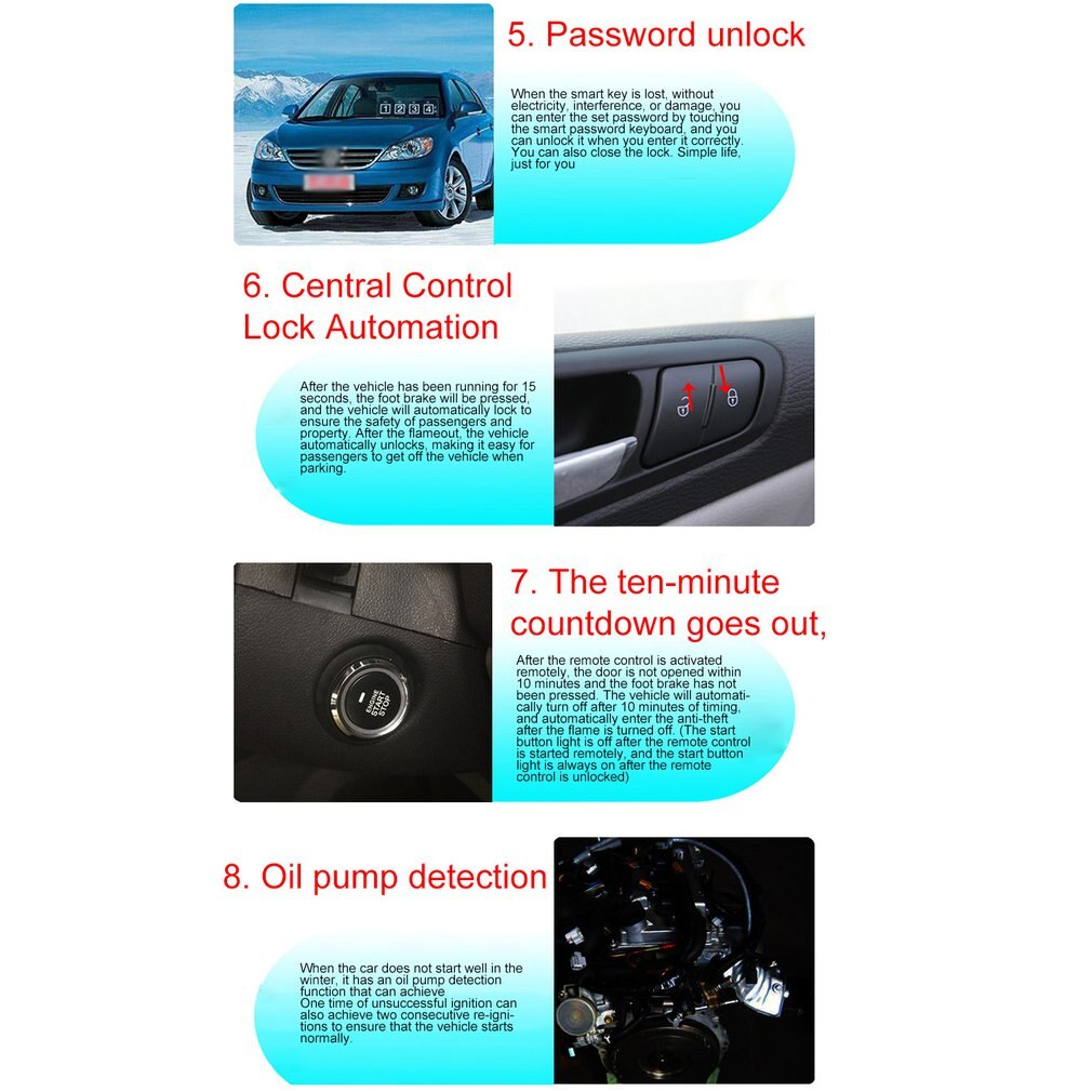10 stk auto bil start stop motorsystem med tastatur pke nøglefri indgang motor alarmsystem sæt adgangskode åben / luk dør