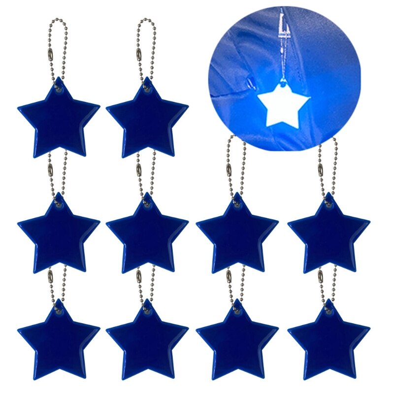 10Stck Art Sicherheit Reflektoren Schlüsselanhänger Stilvolle Reflektierende Sterne Getriebe Rucksäcke Kinderwagen Jacken Sicher Reflektor Keychain: Perle Blau